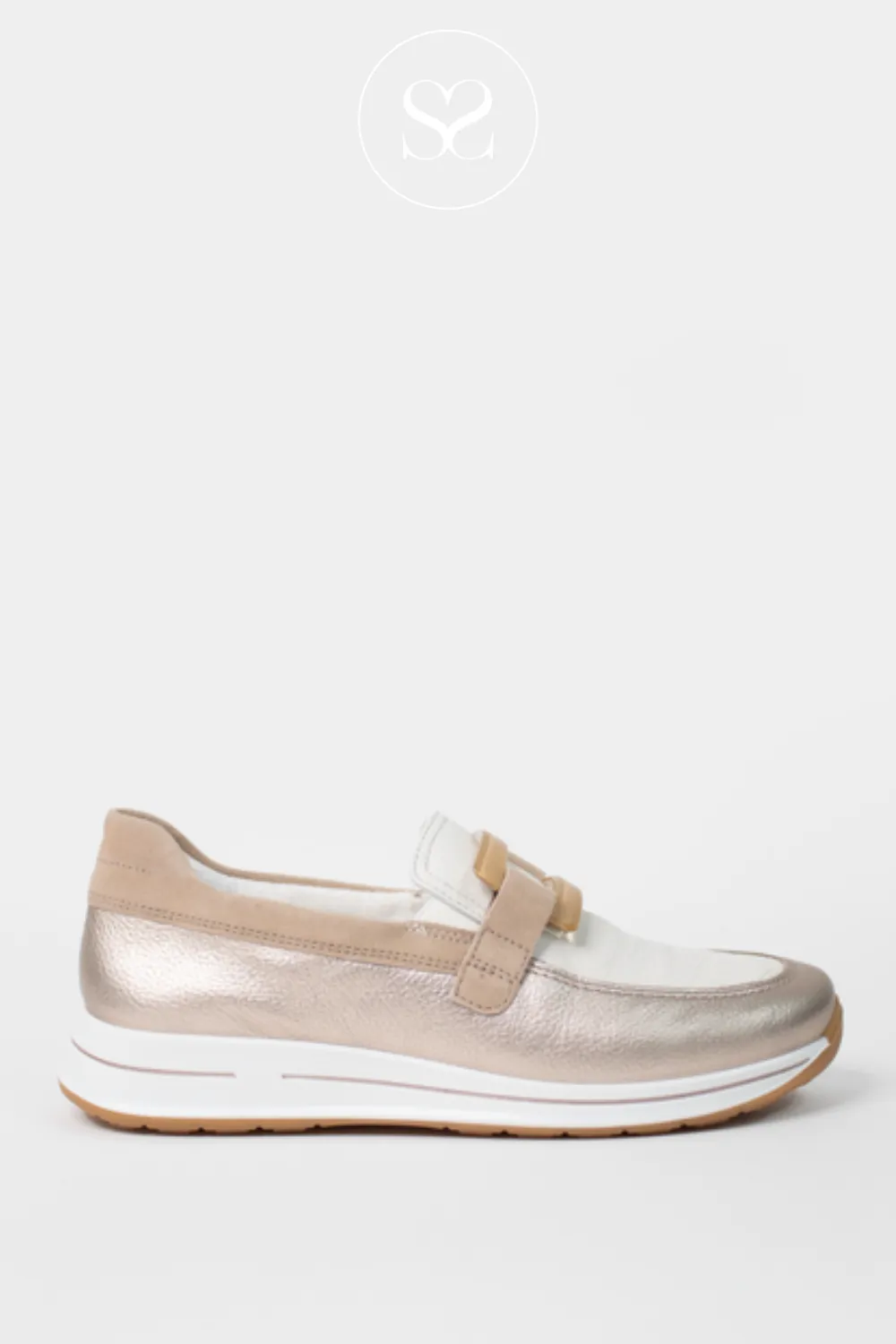 ARA 12-24822 GOLD AND CREAM SLIP ON LOAFER