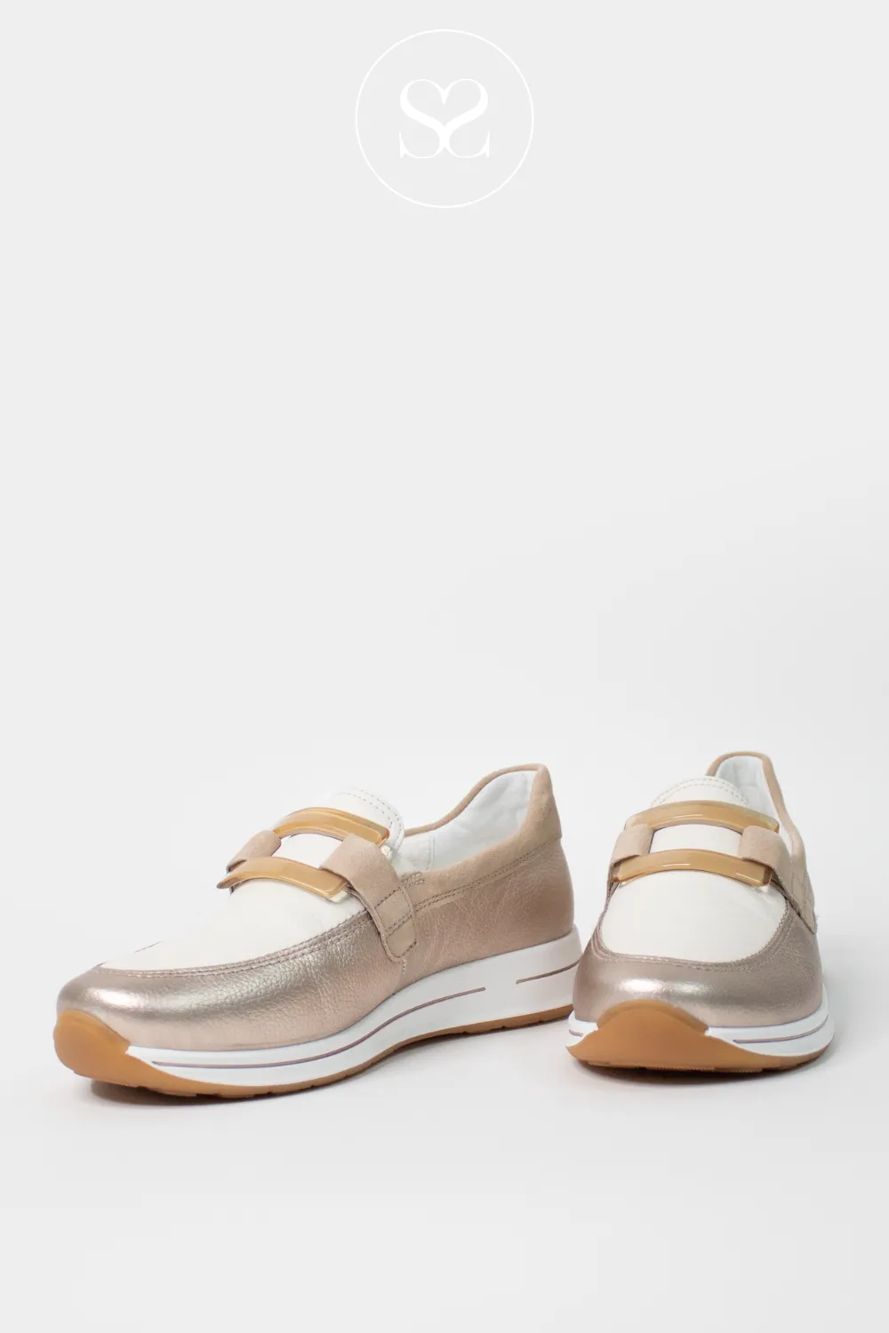 ARA 12-24822 GOLD AND CREAM SLIP ON LOAFER