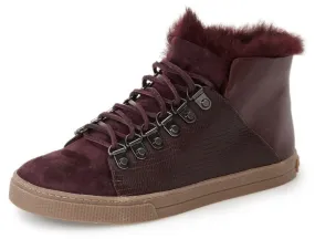 BCBG MAXAZRIA Deniz Burgundy Fur Cuff Lace Up High Top Bordeaux Fashion Sneakers