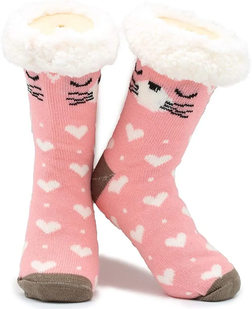 Cat Slipper Socks, Thermal Thick Sherpa Fleece Fur Lining Perfect Comfort and Warmth