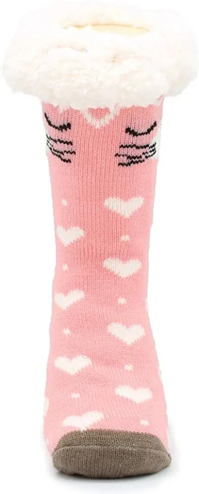 Cat Slipper Socks, Thermal Thick Sherpa Fleece Fur Lining Perfect Comfort and Warmth