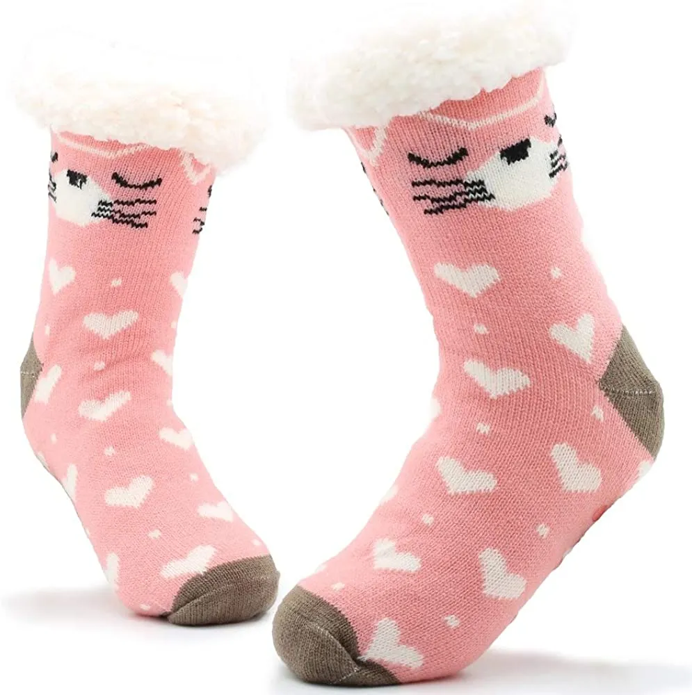 Cat Slipper Socks, Thermal Thick Sherpa Fleece Fur Lining Perfect Comfort and Warmth