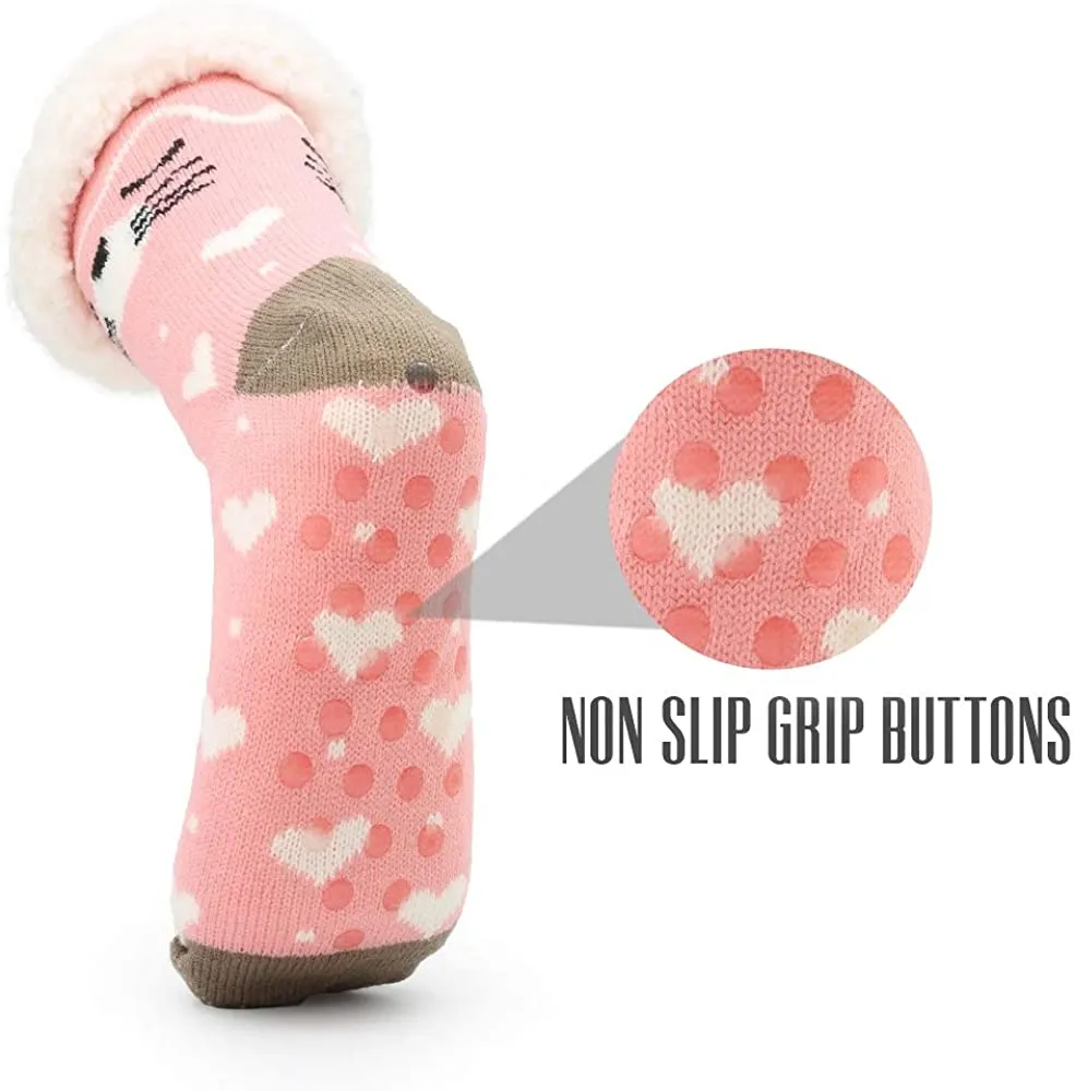 Cat Slipper Socks, Thermal Thick Sherpa Fleece Fur Lining Perfect Comfort and Warmth