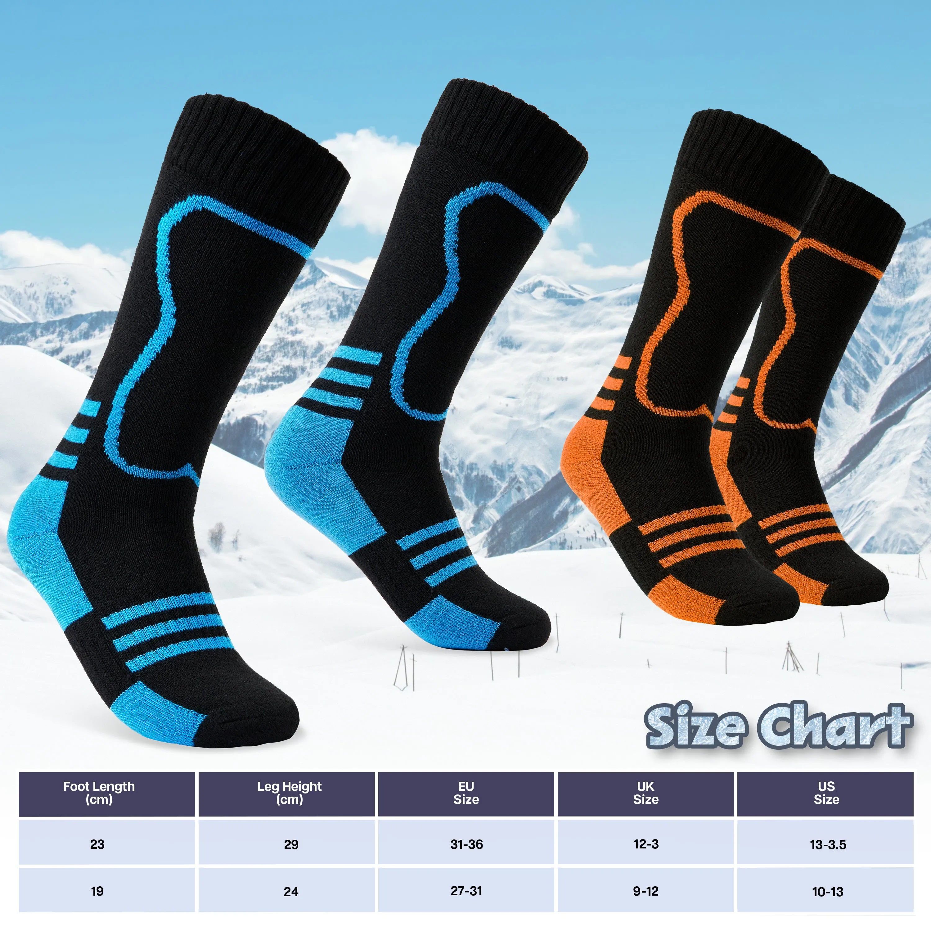 CityComfort Kids Socks Ski - Pack of 2 - Thermal Socks