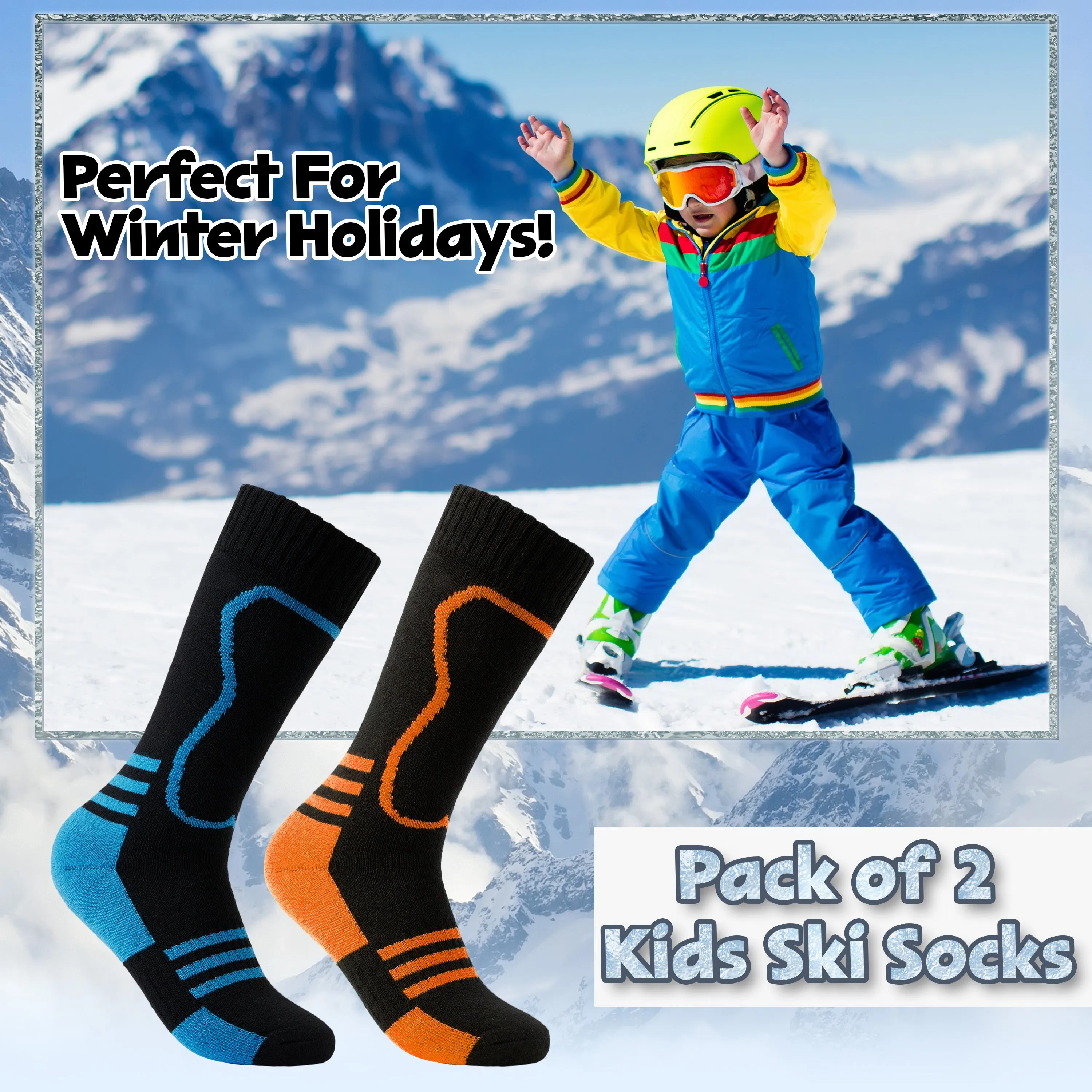 CityComfort Kids Socks Ski - Pack of 2 - Thermal Socks