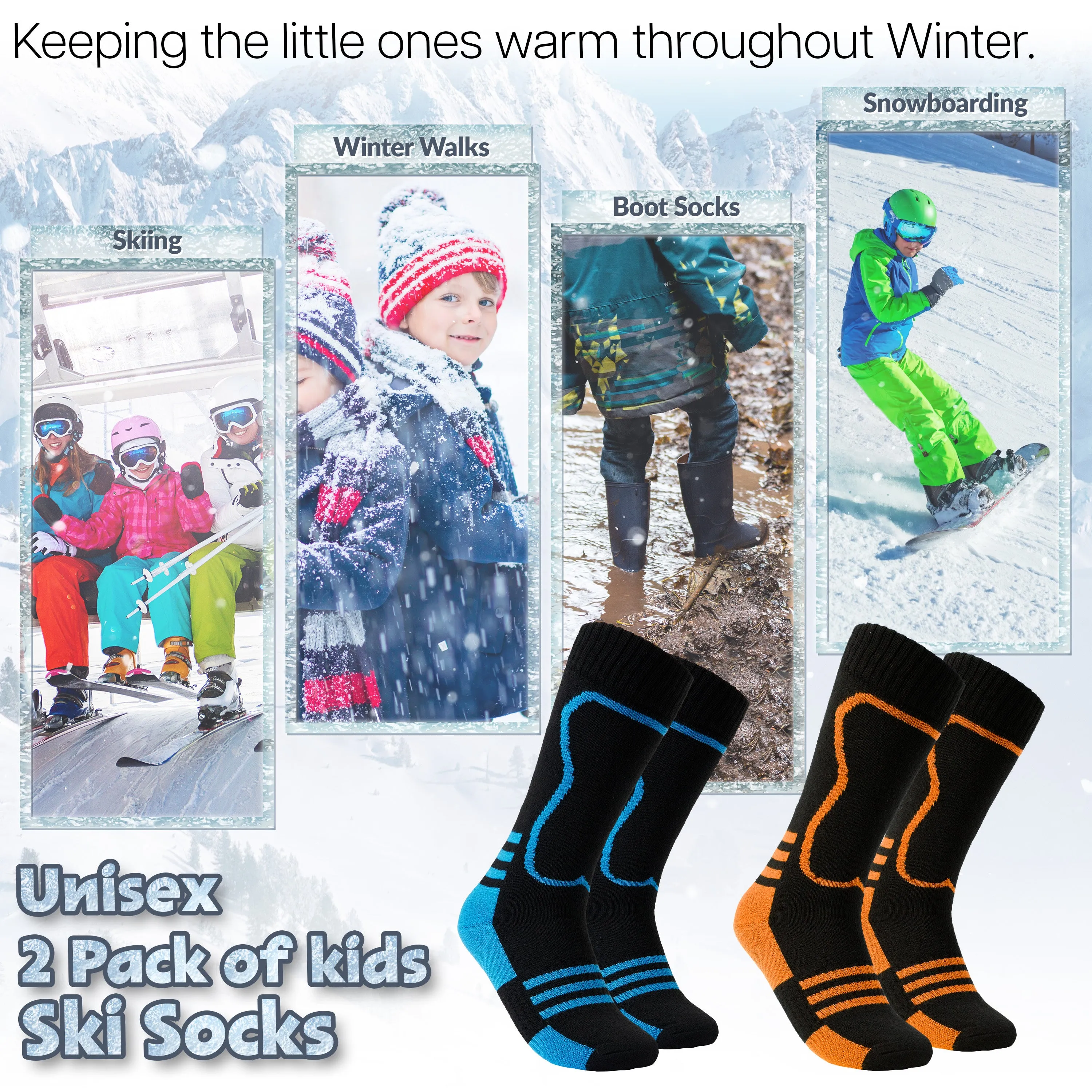 CityComfort Kids Socks Ski - Pack of 2 - Thermal Socks