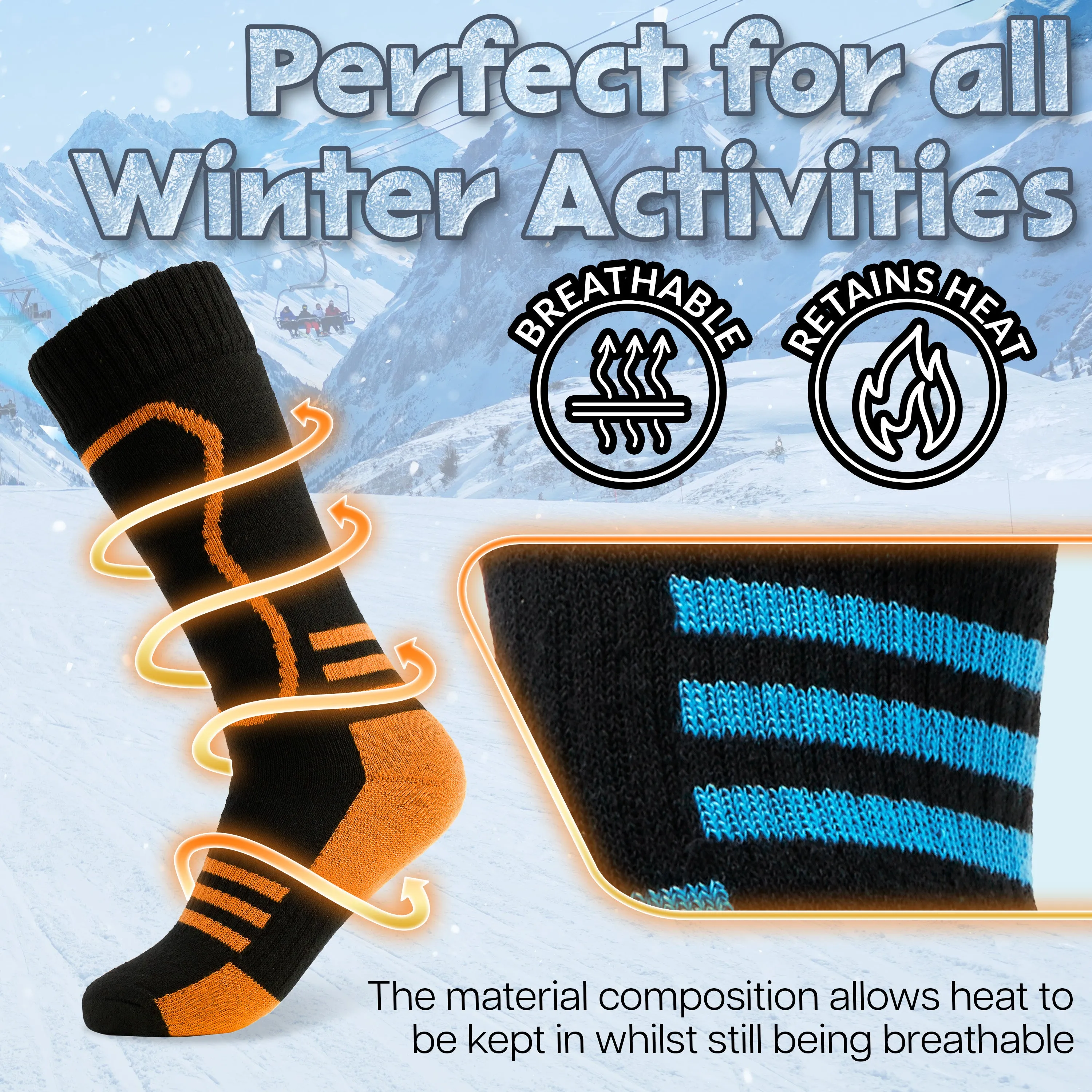 CityComfort Kids Socks Ski - Pack of 2 - Thermal Socks