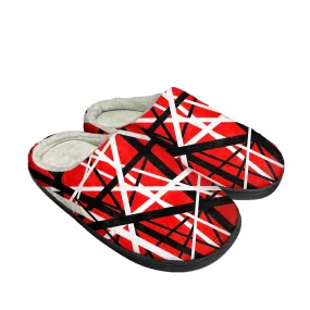 Custom Van EVH 5150 Stripes Slippers – Plush Rock Band Winter Sandals for Men & Women | Warm, Stylish, and Comfortable