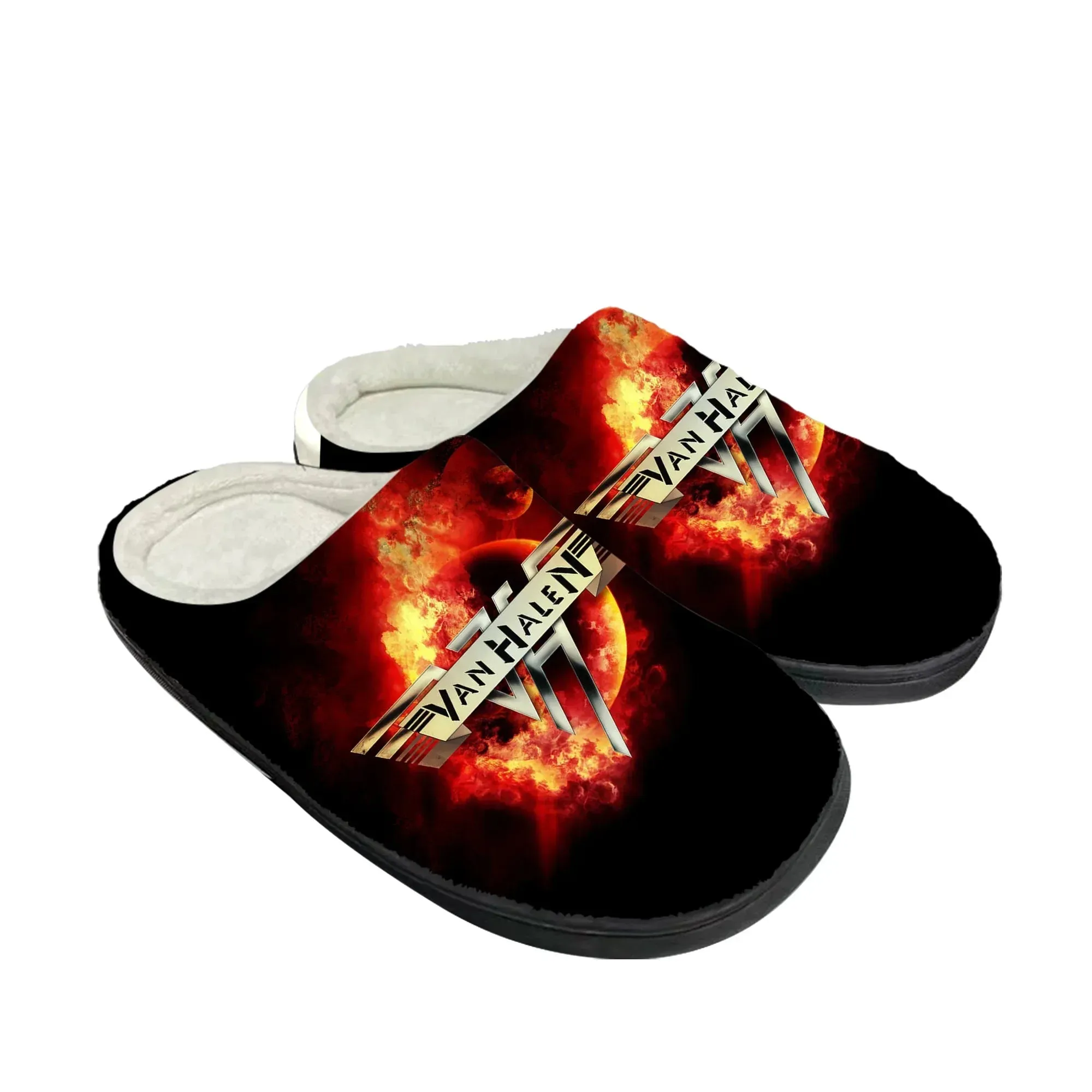 Custom Van EVH 5150 Stripes Slippers – Plush Rock Band Winter Sandals for Men & Women | Warm, Stylish, and Comfortable