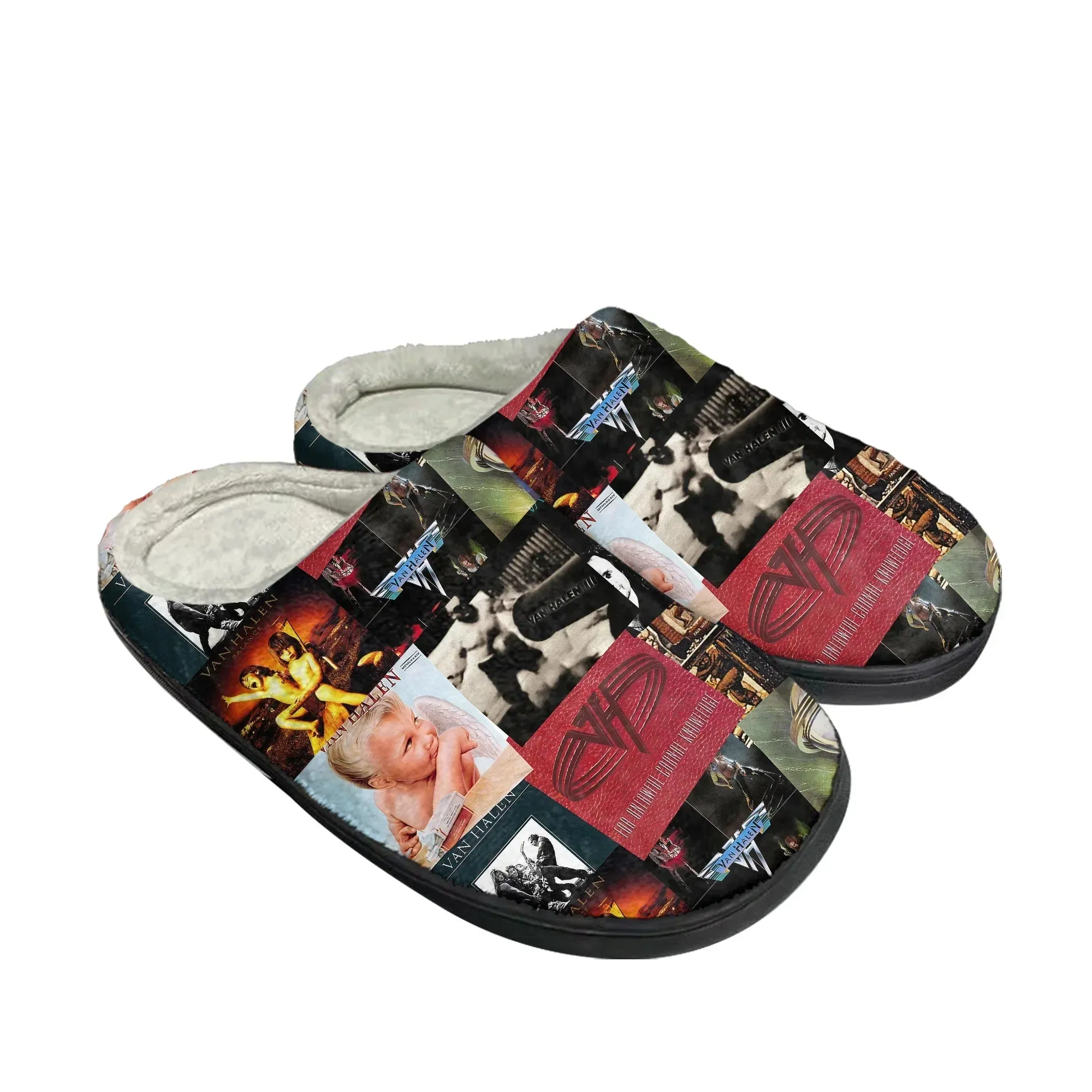 Custom Van EVH 5150 Stripes Slippers – Plush Rock Band Winter Sandals for Men & Women | Warm, Stylish, and Comfortable