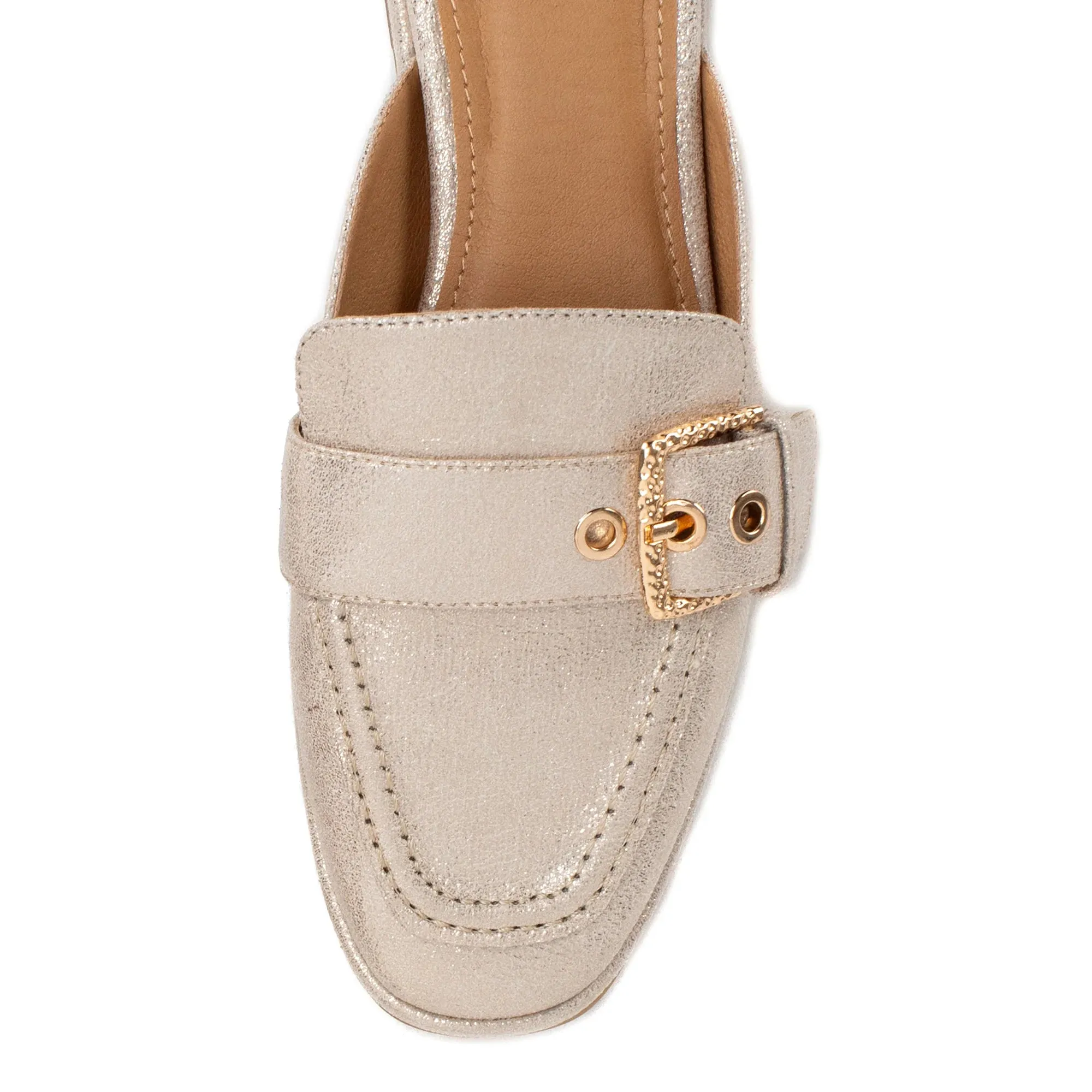 Faux Leather Loafers with Gold Buckle