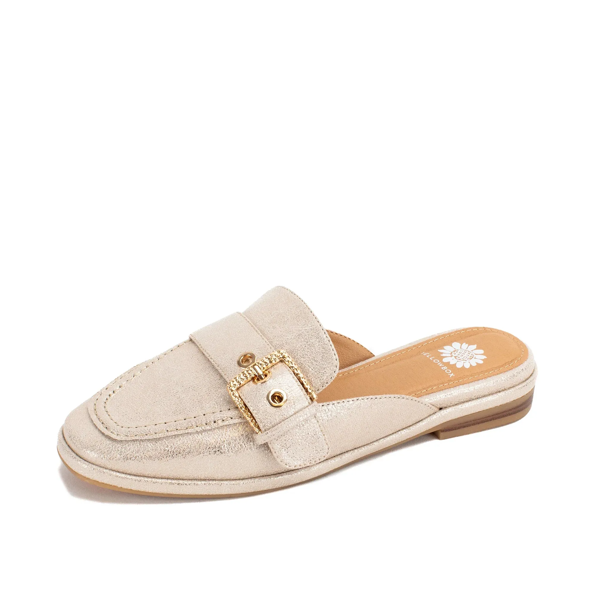 Faux Leather Loafers with Gold Buckle