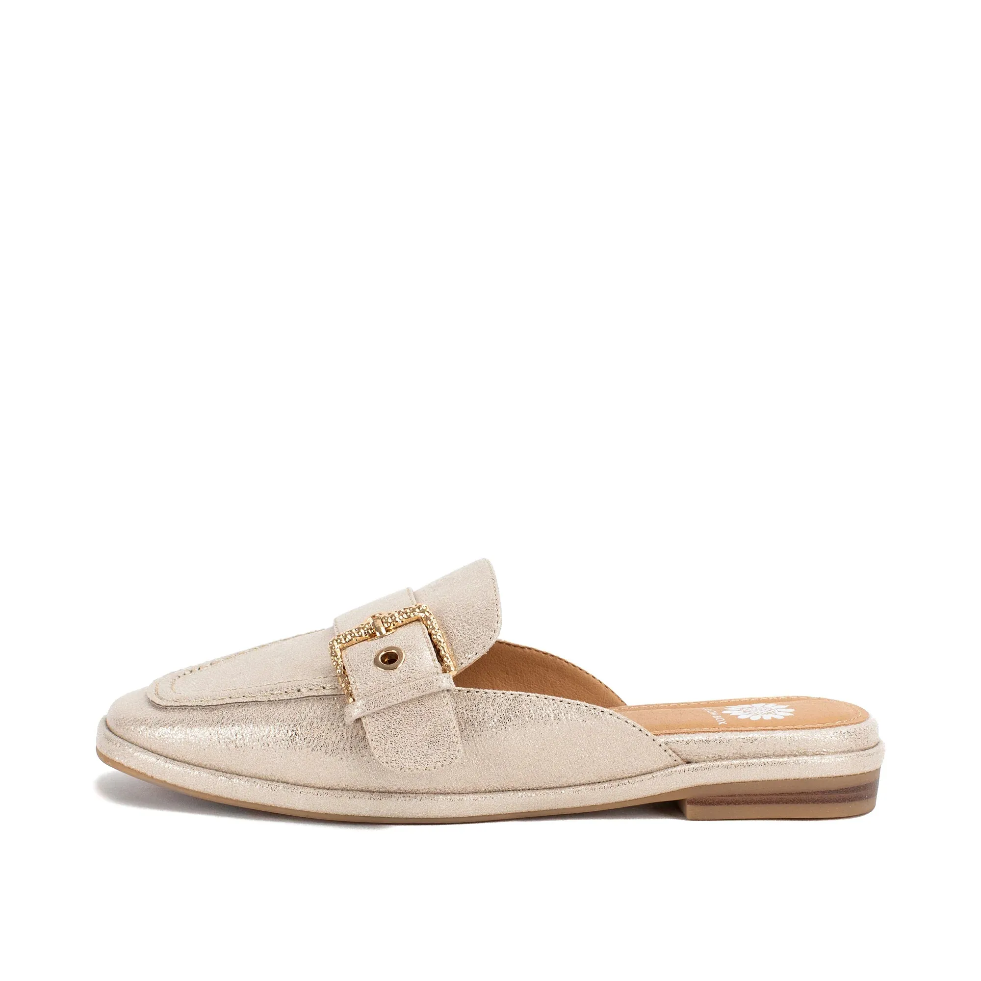 Faux Leather Loafers with Gold Buckle