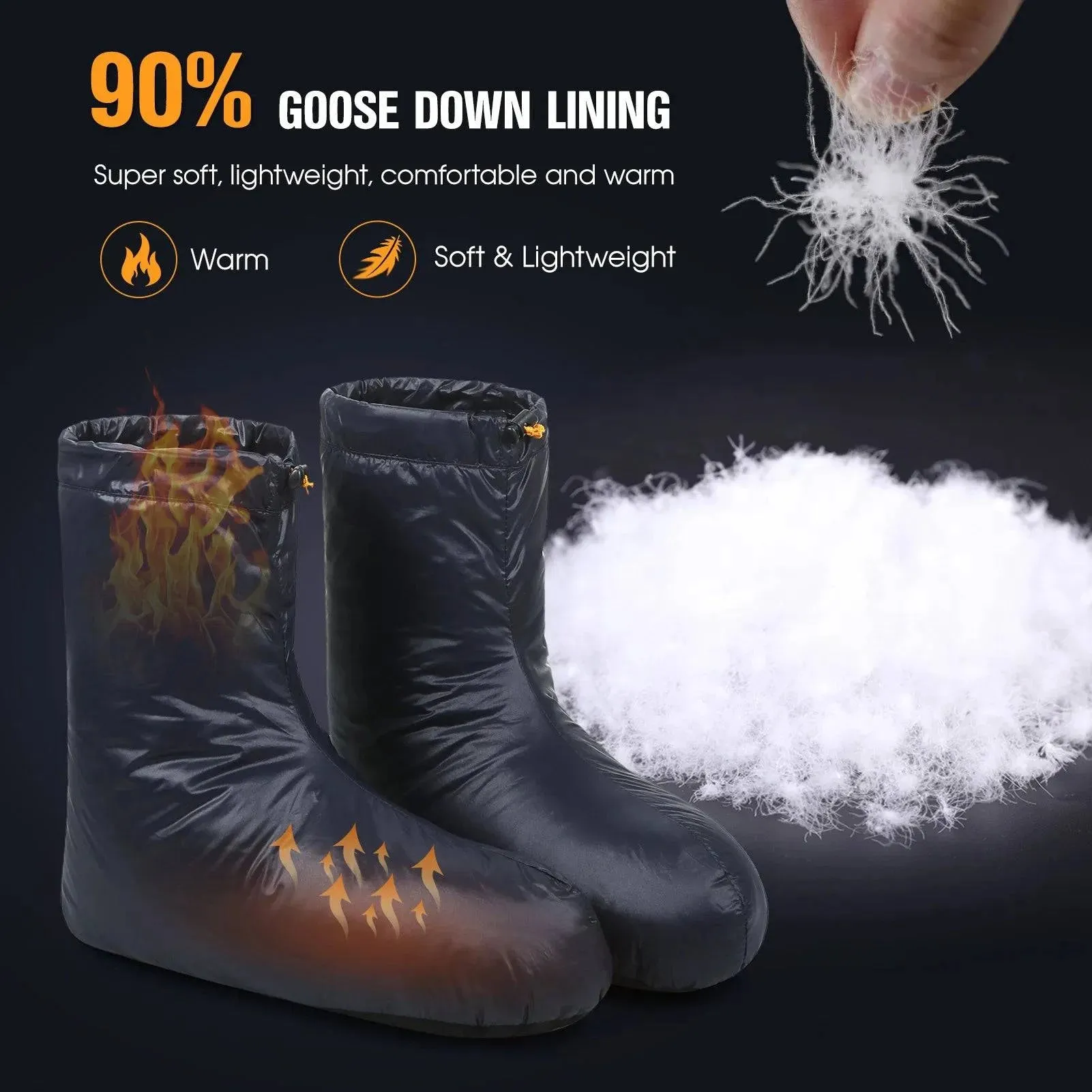 Lixada Winter Down Booties Socks Warm Soft Windproof Sleeping Slippers with Adjustable Drawstring with Storage Bag for Camping