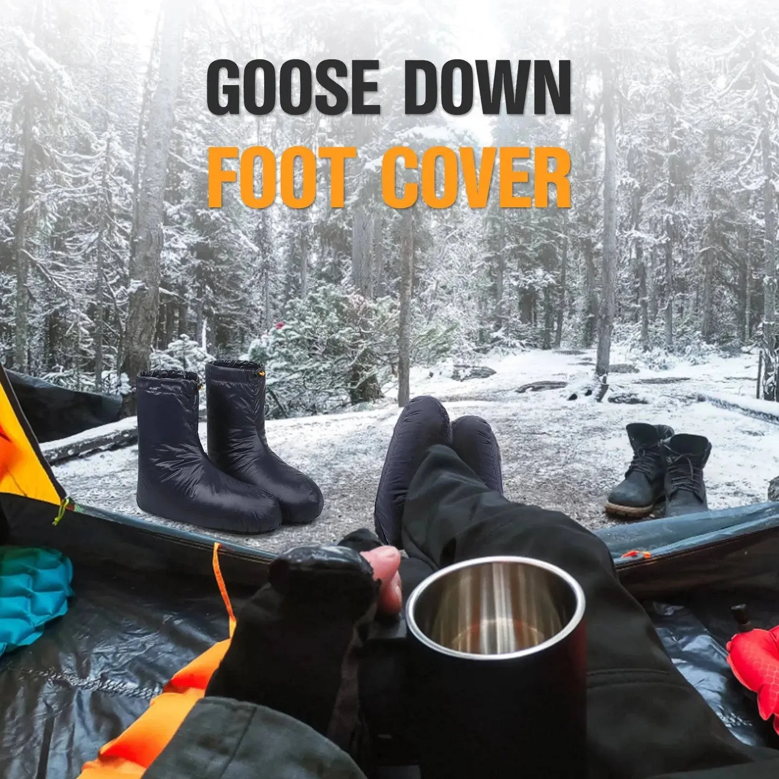 Lixada Winter Down Booties Socks Warm Soft Windproof Sleeping Slippers with Adjustable Drawstring with Storage Bag for Camping