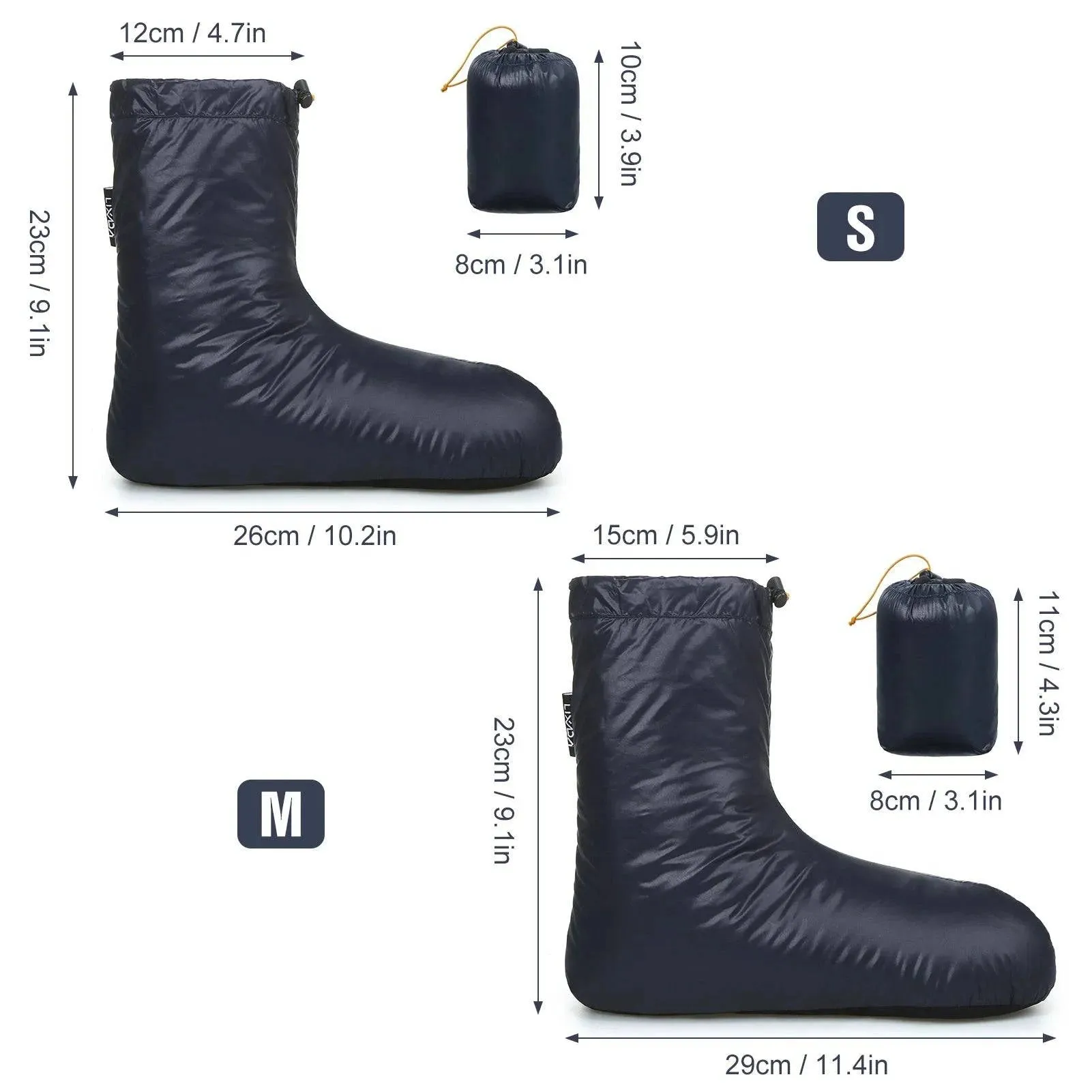 Lixada Winter Down Booties Socks Warm Soft Windproof Sleeping Slippers with Adjustable Drawstring with Storage Bag for Camping