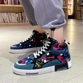 Men's High Top Graffiti Printed Sneakers