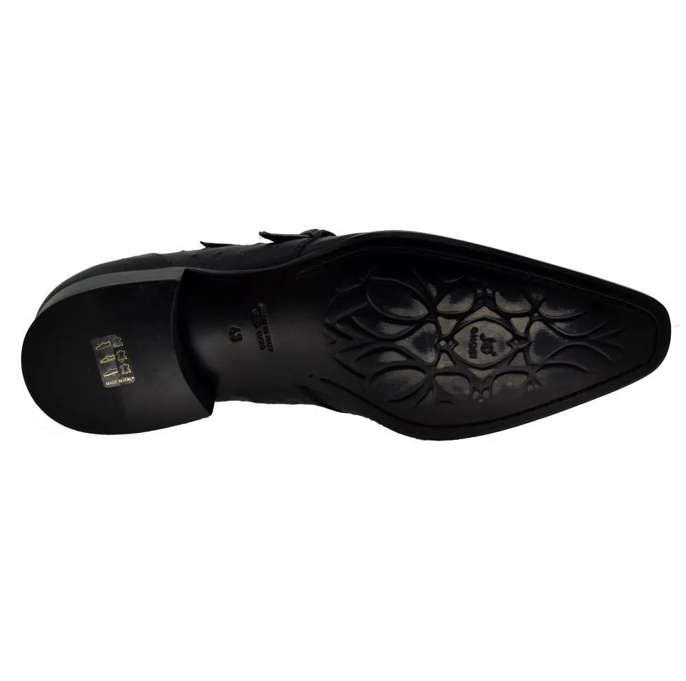 Men's Italian Monk Shoes Jo Ghost 1625 Black Leather Print Ostrich last pair size 45