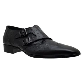 Men's Italian Monk Shoes Jo Ghost 1625 Black Leather Print Ostrich last pair size 45