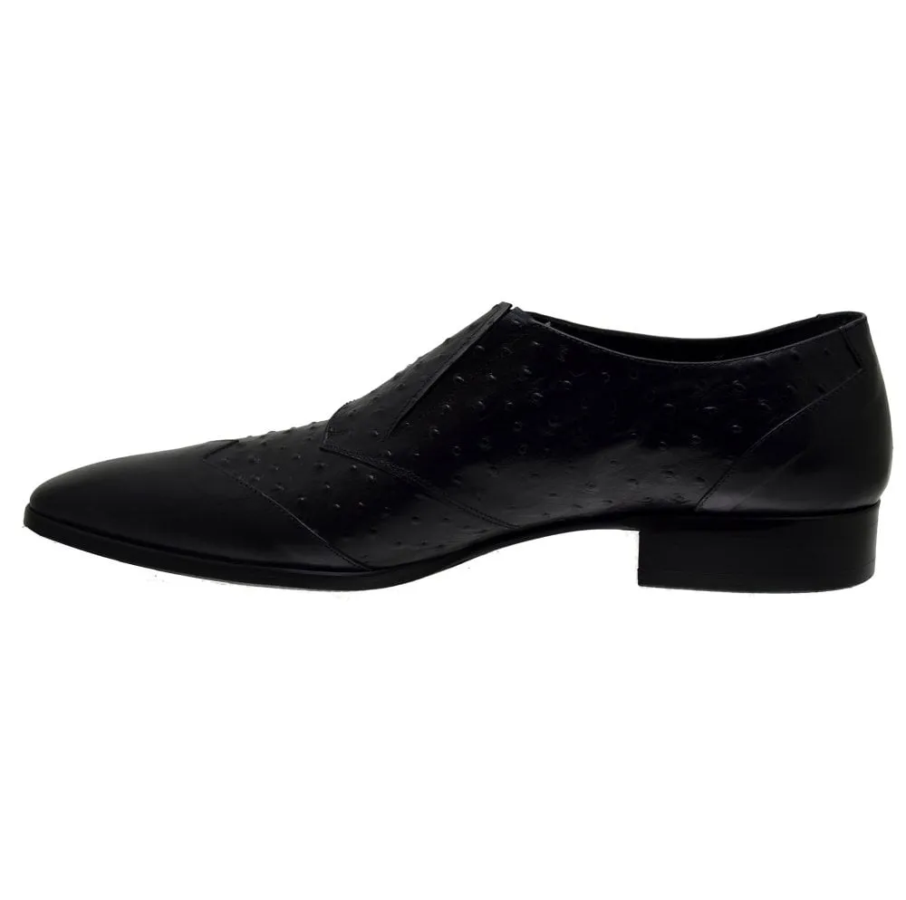 Men's Italian Monk Shoes Jo Ghost 1625 Black Leather Print Ostrich last pair size 45