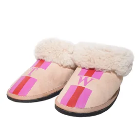 Natural Adult Bootie Slippers: Personalised Monogram with Stripes