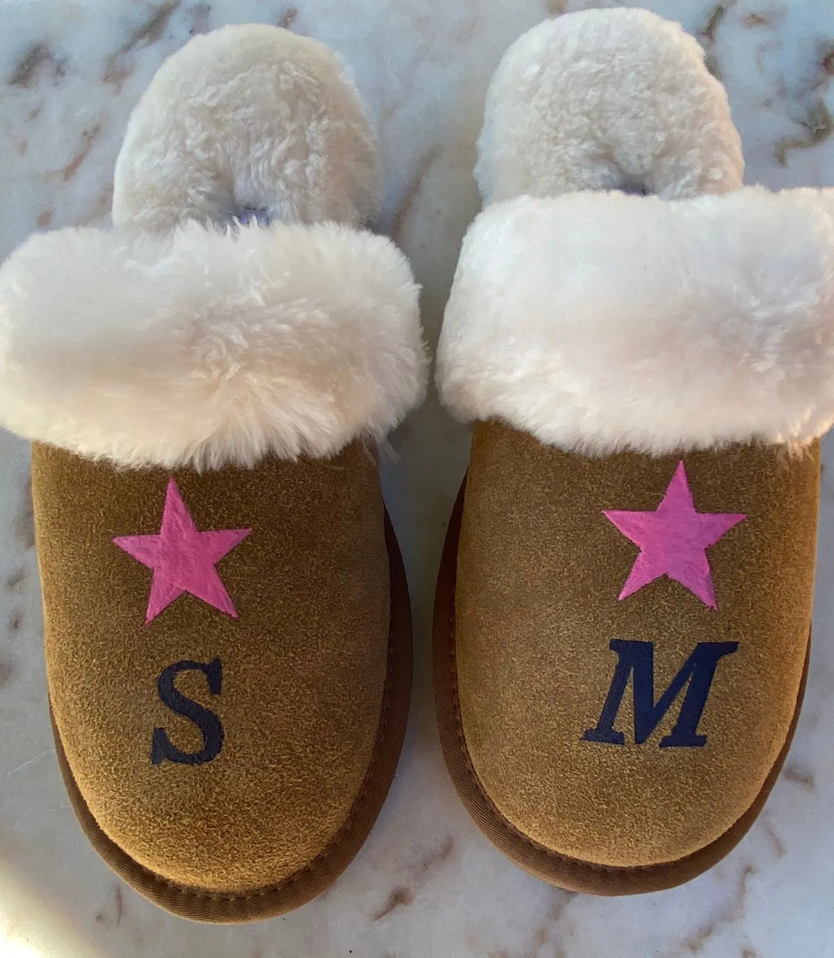 Natural Adult Slippers: Personalised Monogram with Star