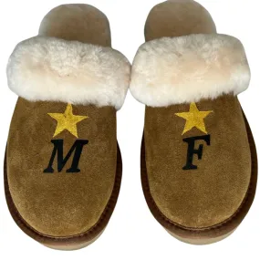 Natural Adult Slippers: Personalised Monogram with Star