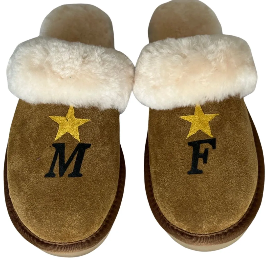 Natural Adult Slippers: Personalised Monogram with Star