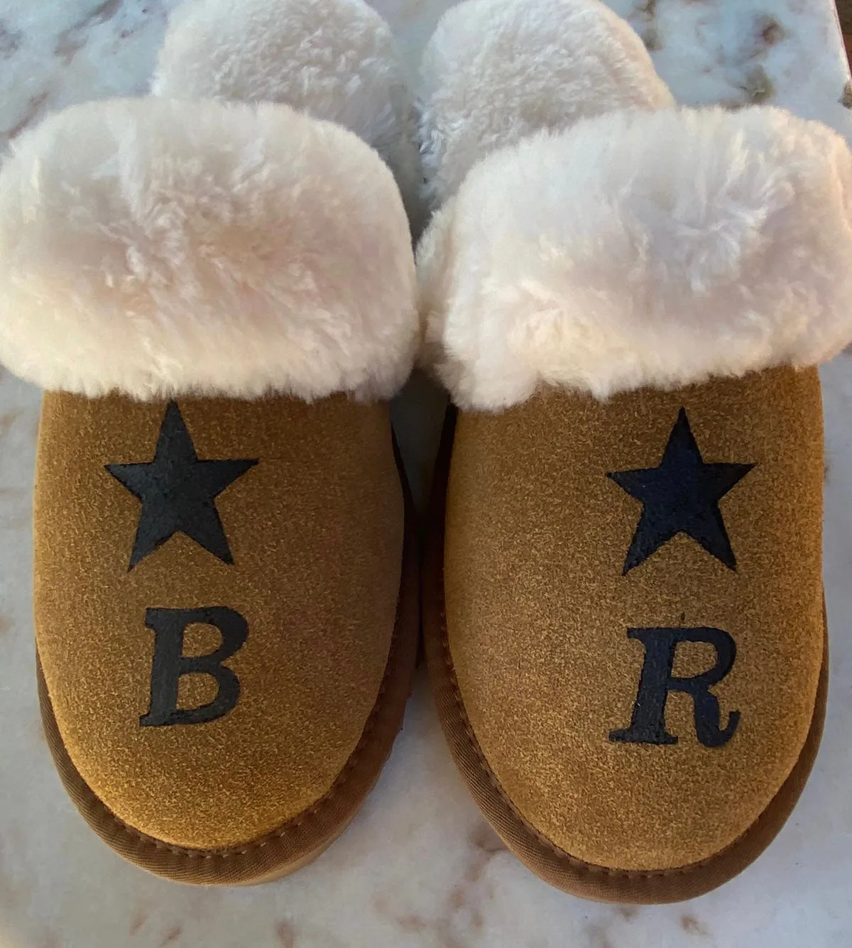 Natural Adult Slippers: Personalised Monogram with Star