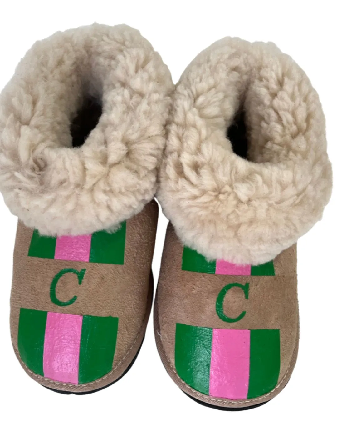 Natural Adult Slippers: Personalised Monogram with Stripes