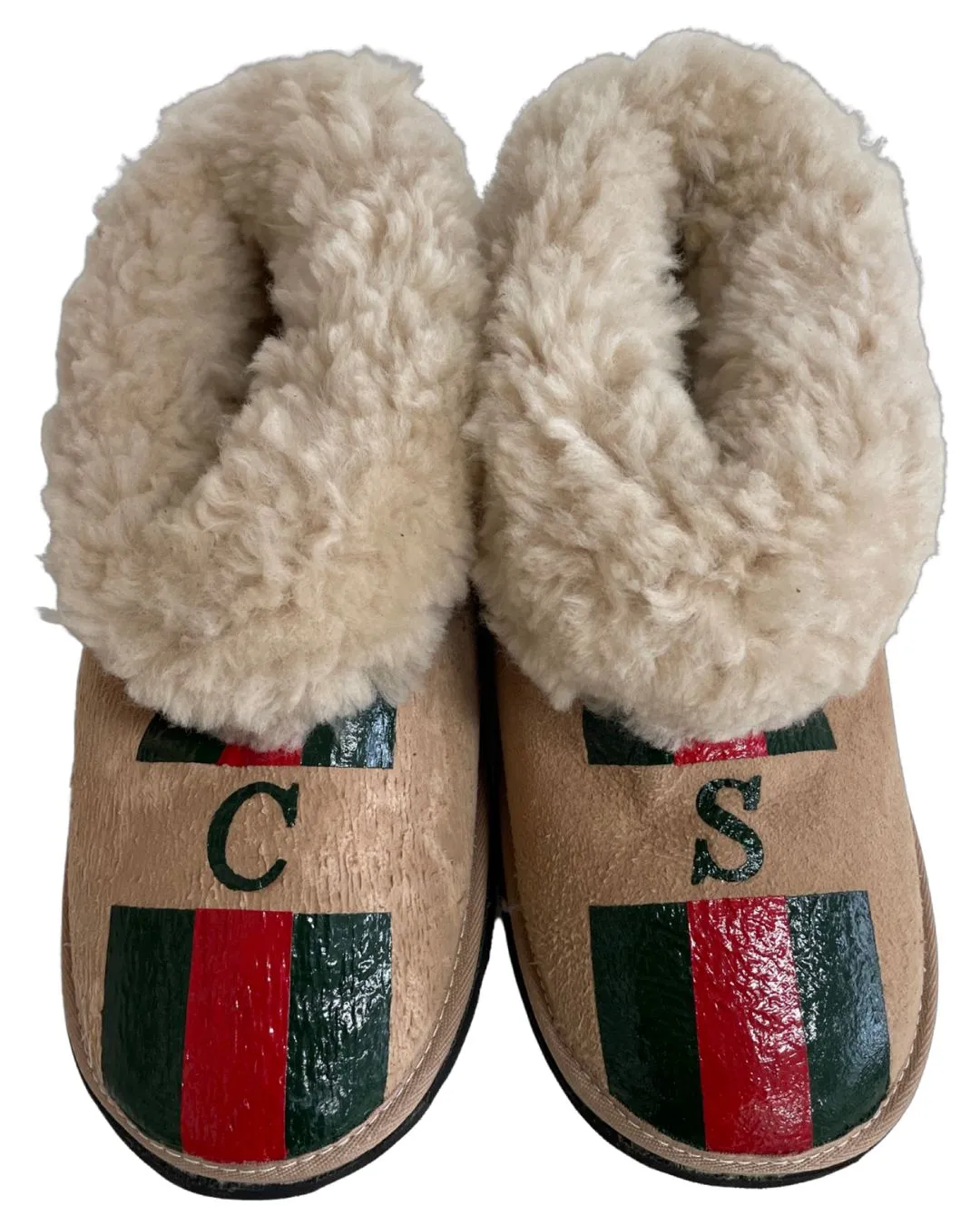 Natural Adult Slippers: Personalised Monogram with Stripes