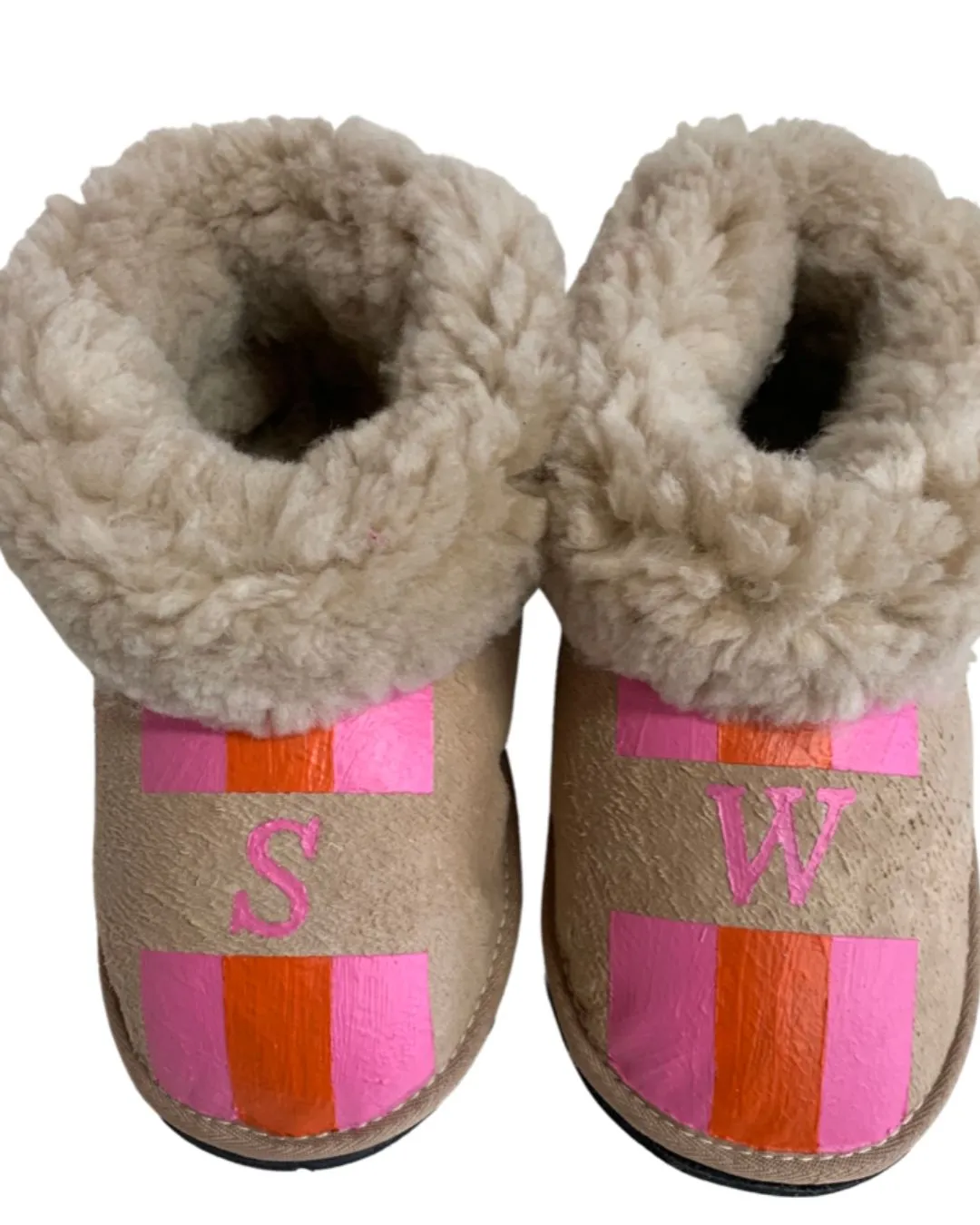 Natural Adult Slippers: Personalised Monogram with Stripes