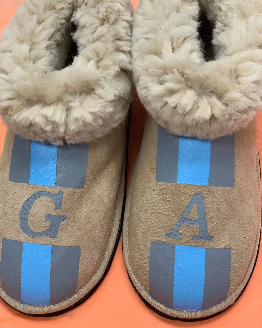 Natural Adult Slippers: Personalised Monogram with Stripes