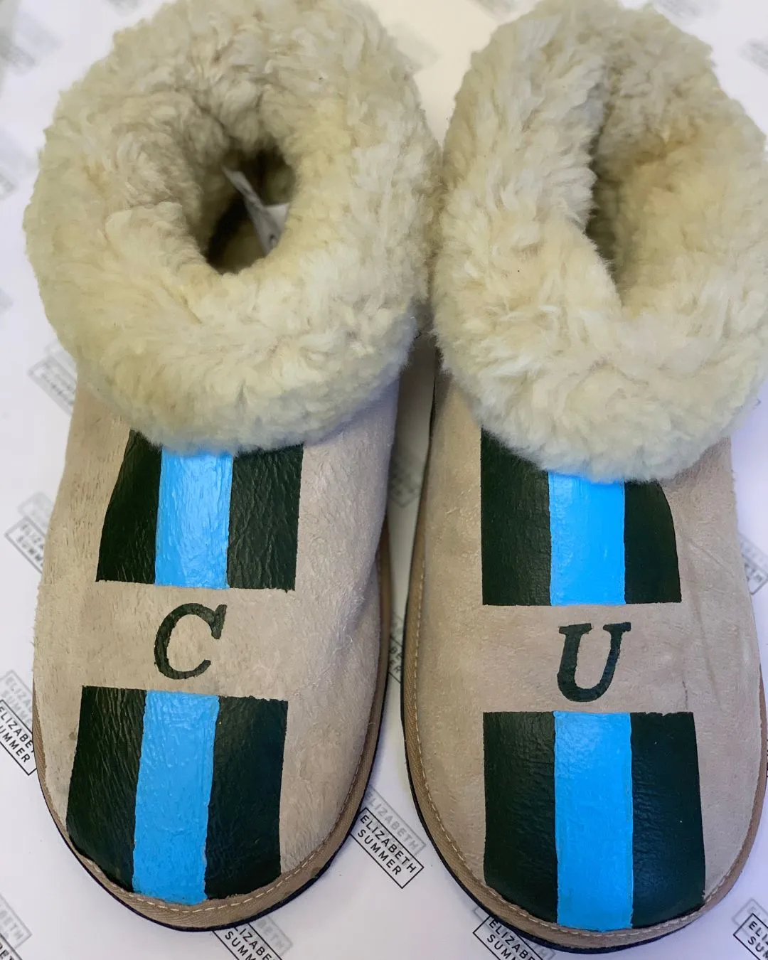 Natural Adult Slippers: Personalised Monogram with Stripes