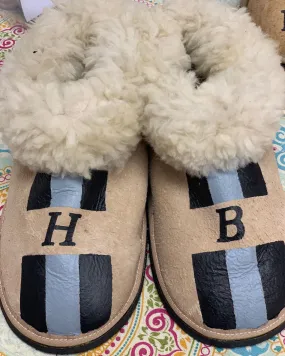 Natural Adult Slippers: Personalised Monogram with Stripes