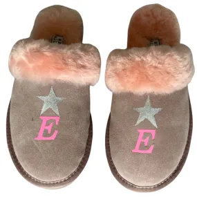 Pink Adult Slippers: Personalised Monogram with Stars