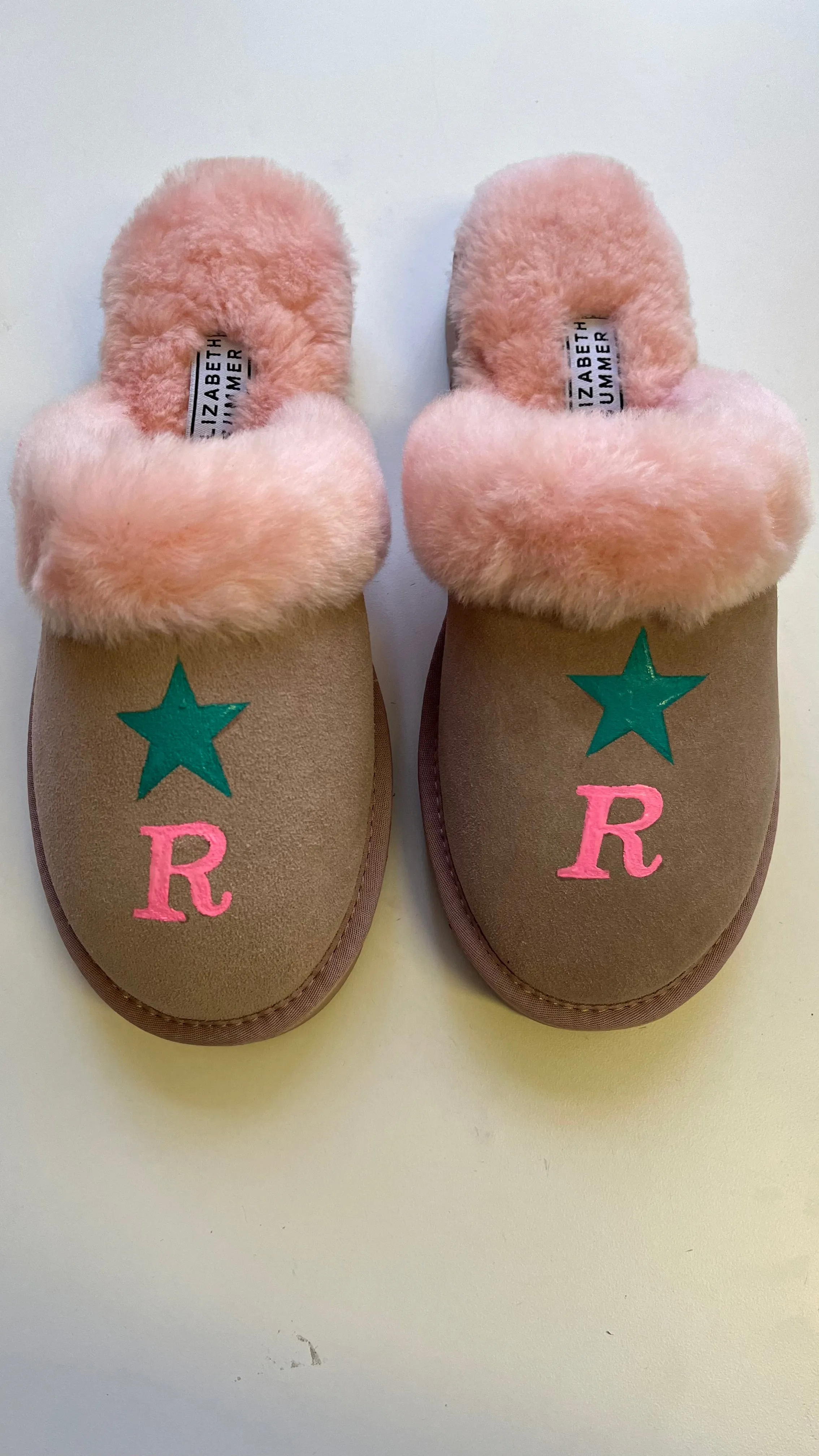 Pink Adult Slippers: Personalised Monogram with Stars