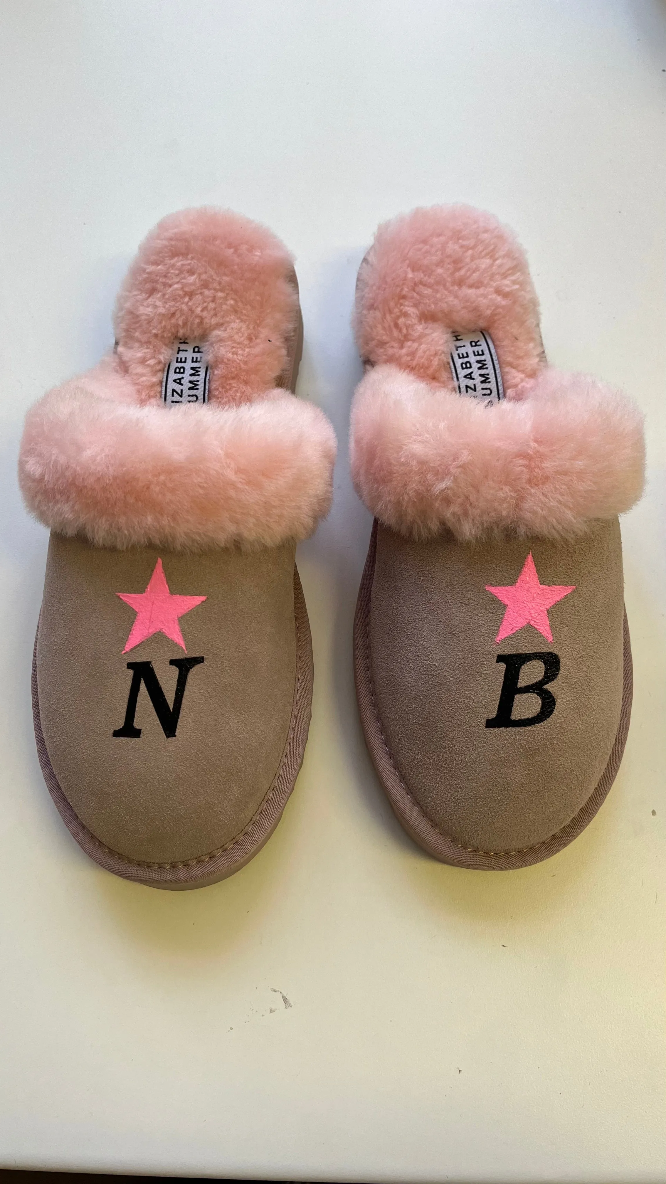Pink Adult Slippers: Personalised Monogram with Stars
