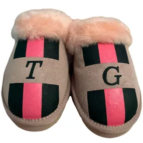 Pink Adult Slippers: Personalised Monogram with Stripes