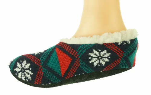 Polar Extreme Women's Insulated Thermal Fleece Lined Slippers Socks Navy Red