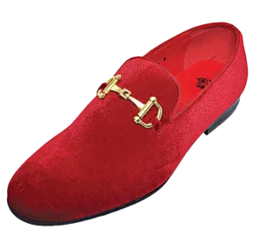 Royal Shoes Men's Red Velvet Slip-On Gold Buckle Fashion Tuxedo Loafer