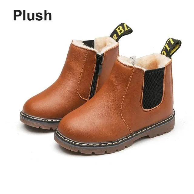 SKOEX Children's Boots Fur Lined Waterproof Side Zipper Short Ankle Winter Shoes