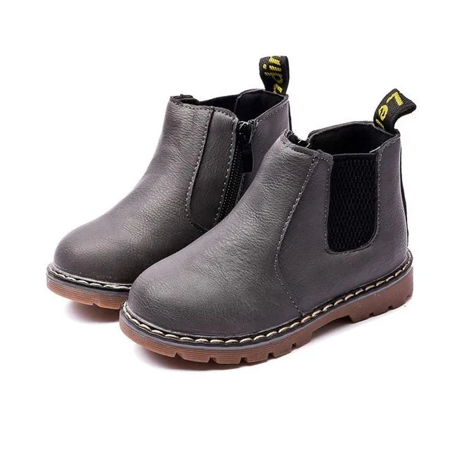 SKOEX Children's Boots Fur Lined Waterproof Side Zipper Short Ankle Winter Shoes