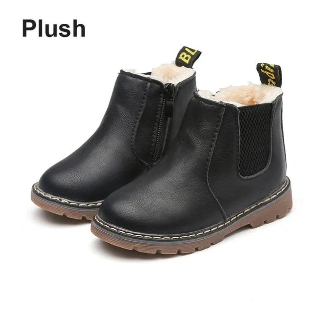 SKOEX Children's Boots Fur Lined Waterproof Side Zipper Short Ankle Winter Shoes