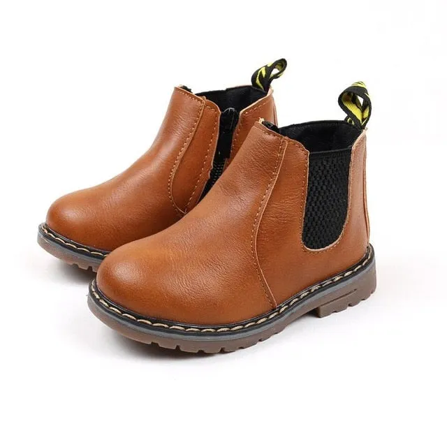 SKOEX Children's Boots Fur Lined Waterproof Side Zipper Short Ankle Winter Shoes