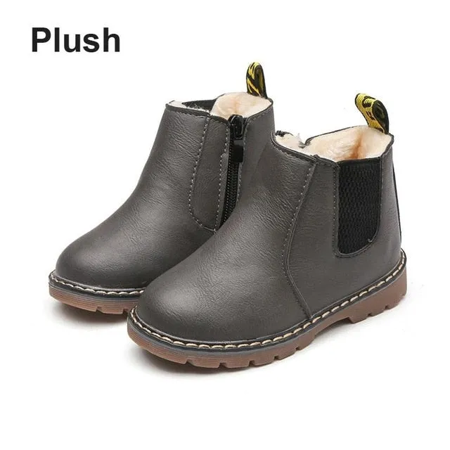 SKOEX Children's Boots Fur Lined Waterproof Side Zipper Short Ankle Winter Shoes