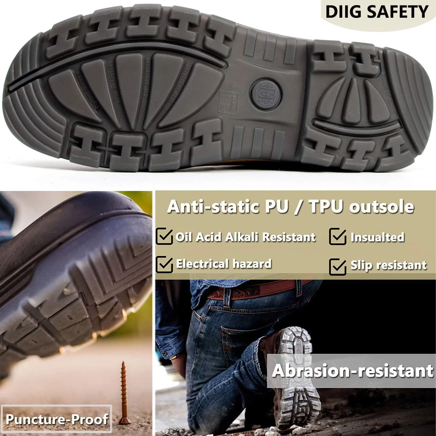 TAN 802 /TAN 822 Soft/Composite Toe Slip Resistant Anti-Static Slip-on Safety Working Shoes Work Boots for Men