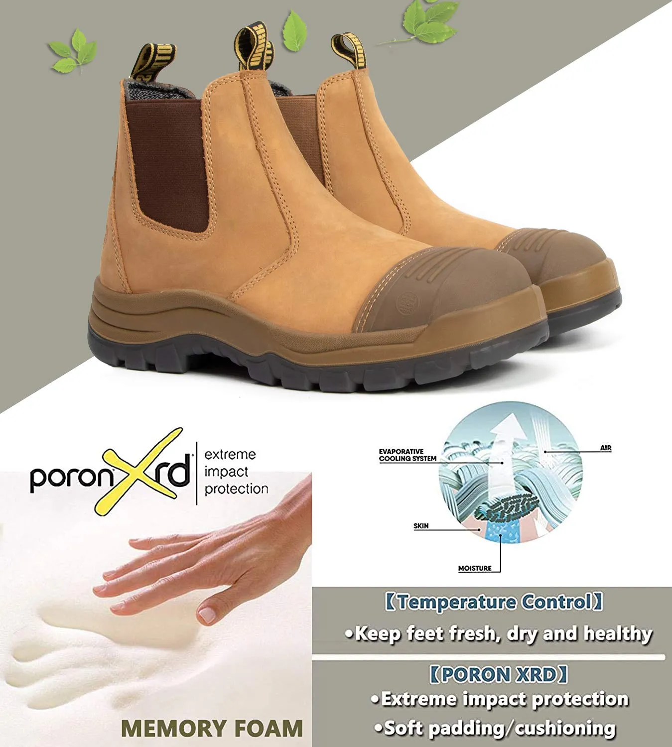 TAN 802 /TAN 822 Soft/Composite Toe Slip Resistant Anti-Static Slip-on Safety Working Shoes Work Boots for Men