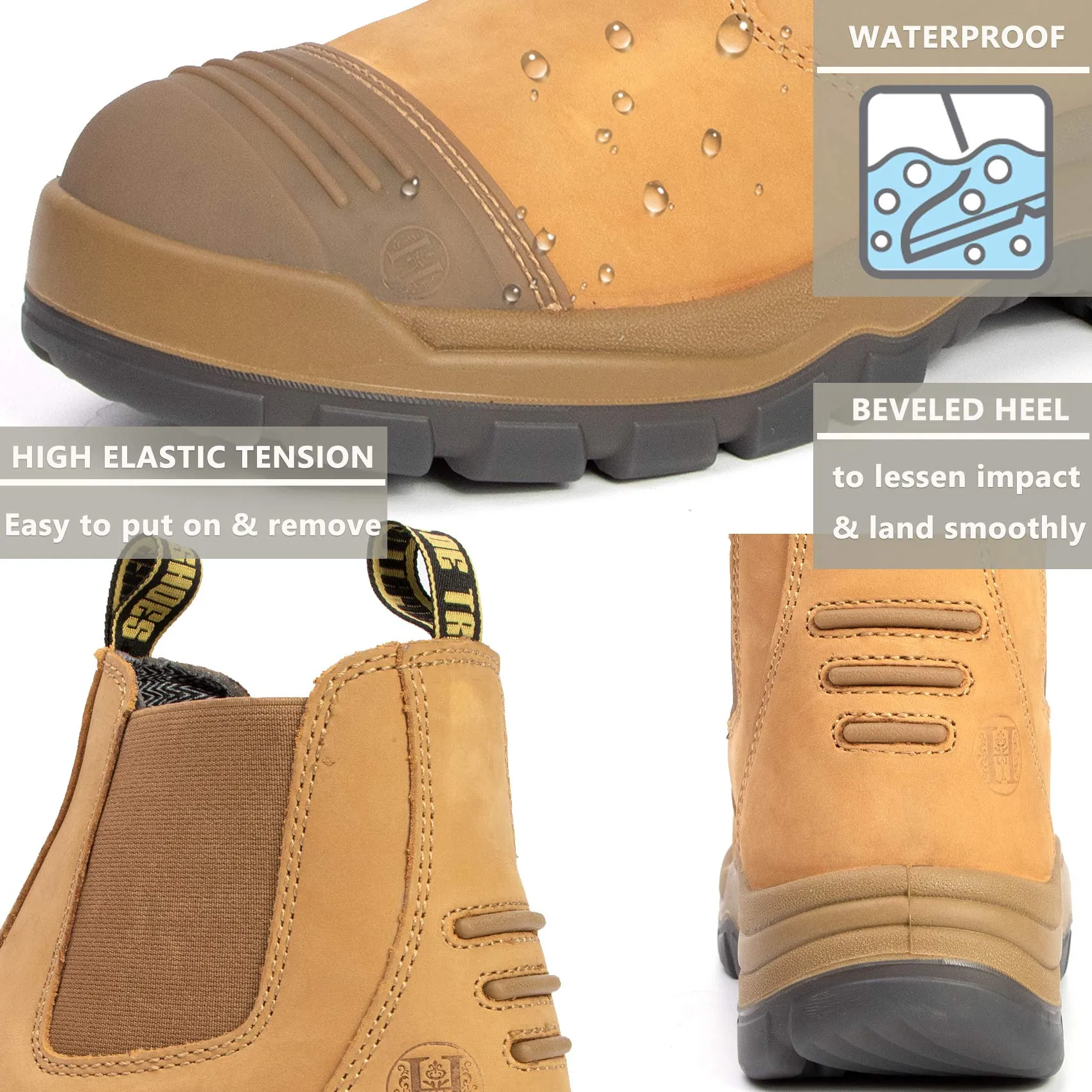 TAN 802 /TAN 822 Soft/Composite Toe Slip Resistant Anti-Static Slip-on Safety Working Shoes Work Boots for Men