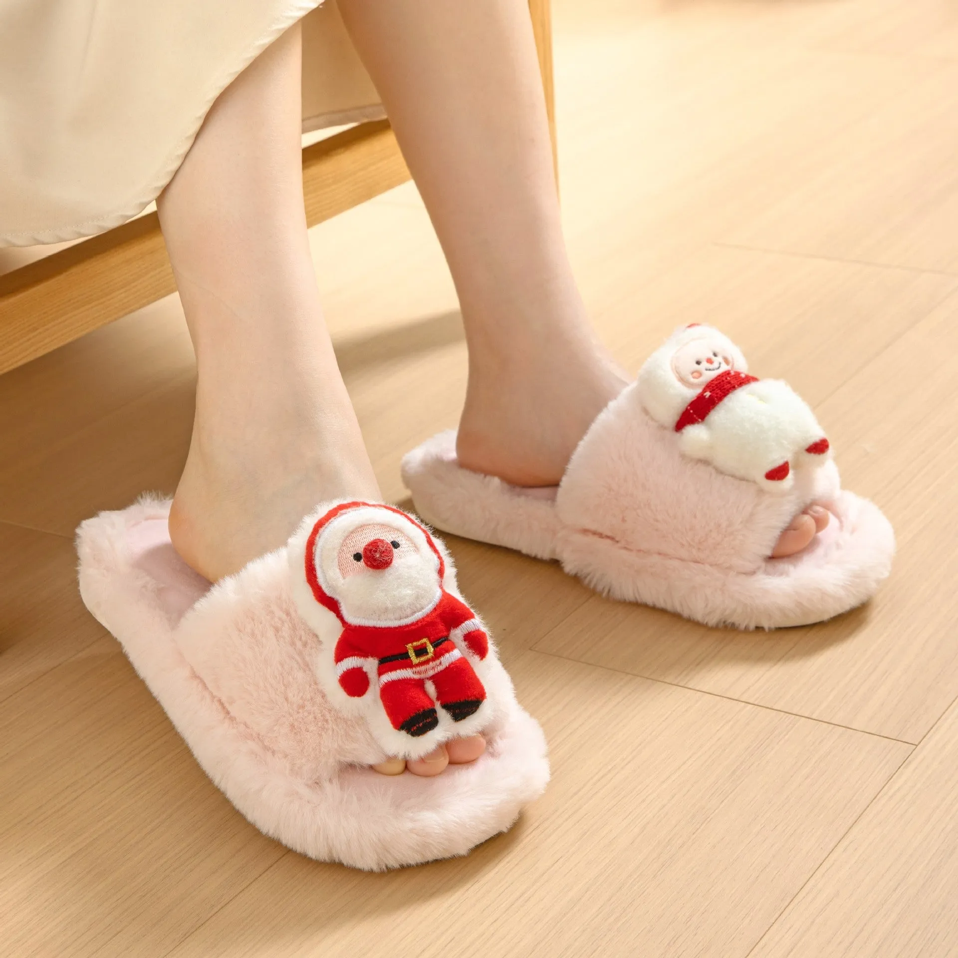 Wholesale 20pcs Santa Open Cotton Plush Thermal Slippers